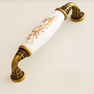 Tirador de armario de porcelana vintage de 96 mm y 128 mm, tirador de cajón de latón antiguo, pomo de armario de cocina, tirador de mueble rústico