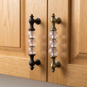 Crystal Cabinet Handles Brass Drawer Pulls Luxury Vintage Knobs Kitchen Dresser Hardware 96mm 128mm Elegant Furniture Handles