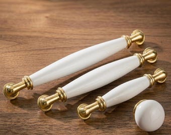 Tiradores y pomos de porcelana hechos a mano para armarios, tiradores de cajones cromados dorados, herrajes de estilo vintage moderno para muebles de cocina y tocadores.