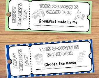 Libro de cupones imprimible para el Día del Padre, regalo para papá de parte de los niños, boletos para el Día del Padre, descarga instantánea, regalo imprimible en formato A4 para papá.