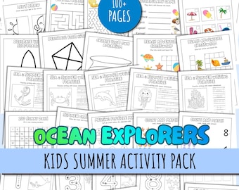 Paquete de actividades imprimibles de verano para niños: Exploradores del Océano, cuaderno de aprendizaje preescolar, hojas de trabajo de verano para educación en casa, descarga instantánea.
