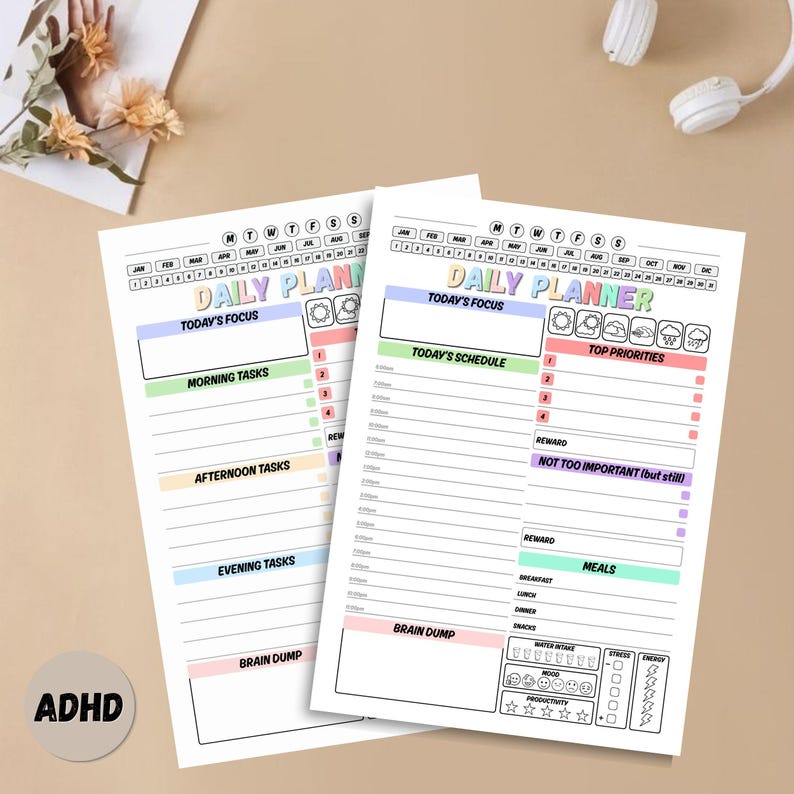 ADHD Daily Planner Printable, Hourly Schedule & Simple Layout ...