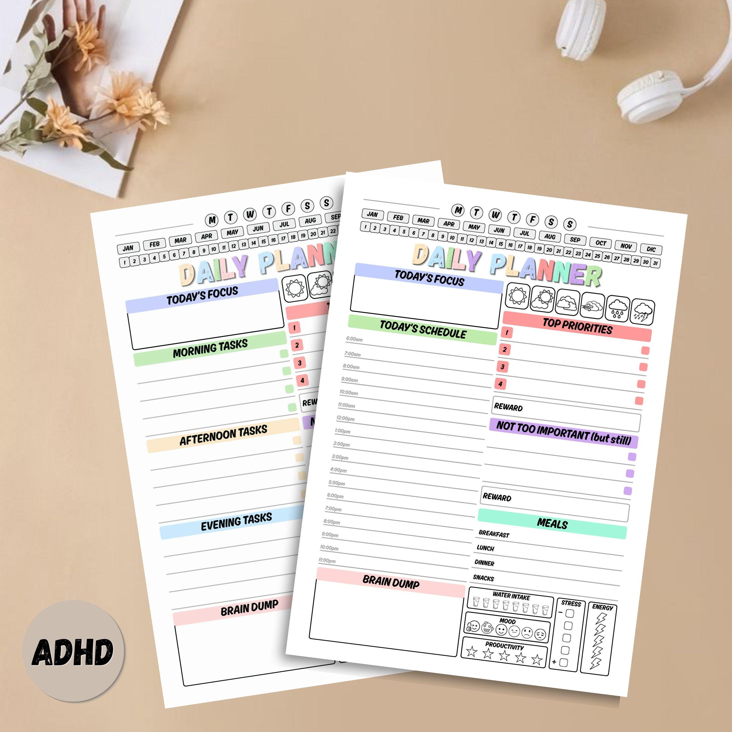 ADHD Daily Planner Printable, Hourly Schedule & Simple Layout ...