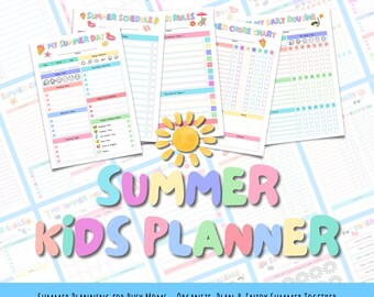 Summer Kids Planner Printable Bundle, Daily Schedule & Chore Charts, Busy Mom Summer Organizer, Instant Download PDF
