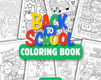 Libro para colorear de regreso a clases, páginas para colorear escolares imprimibles, actividad para el aula para niños, descarga digital en PDF.