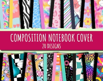 Portadas para cuadernos de composición a color imprimibles, juego de portadas para libros de regreso a clases, plantilla de portada estética para carpeta, descarga digital en PDF.