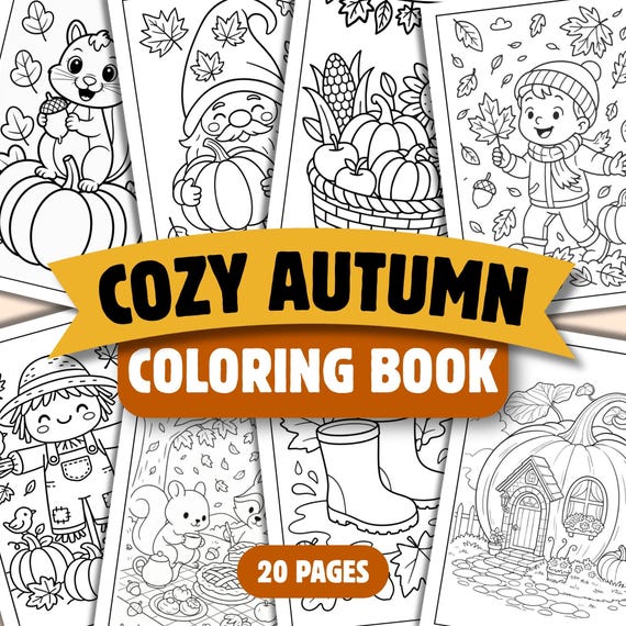 Cozy Autumn Coloring Book, Bold & Easy Printable Fall Coloring Pages, Autumn Activity for Kids, Digital Download PDF