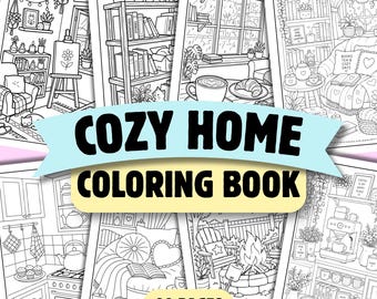 Libro para colorear imprimible "Hogar Acogedor", 30 páginas para colorear llamativas y fáciles, libro para colorear "Hogar Acogedor", colorear relajante, descarga instantánea en PDF