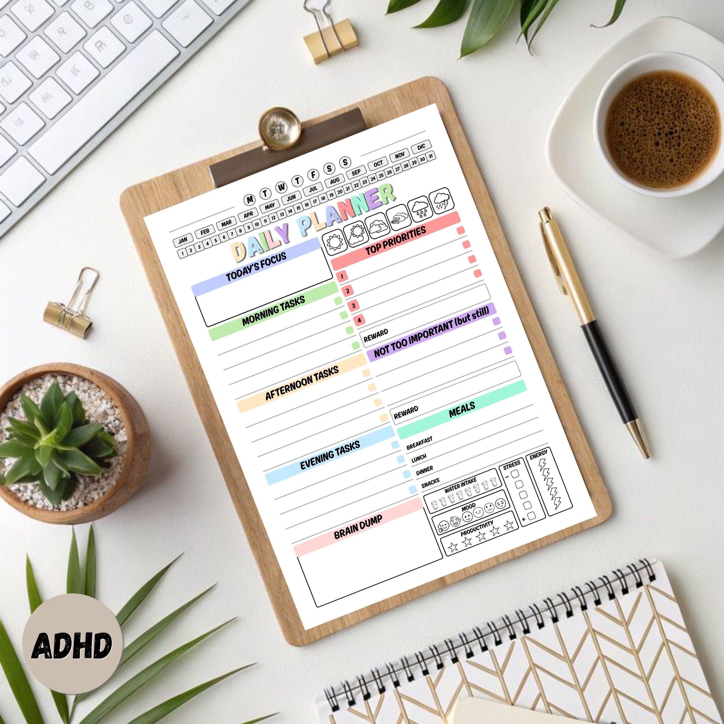 ADHD Daily Planner Printable, Hourly Schedule & Simple Layout ...