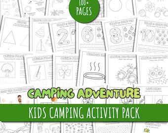 Camping Adventure Activity Book for Kids, Printable Learning Pack, Summer Vacation Worksheets, Homeschool Activities, Digital Download