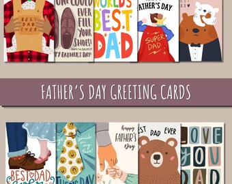 Tarjetas de felicitación para el Día del Padre imprimibles, descarga instantánea en formato A5, juego de tarjetas para el Día del Padre, tarjetas para papá de parte de los niños, regalo de última hora para papá