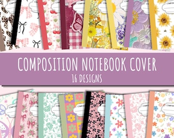 Portadas imprimibles para cuadernos de composición, portadas florales rosas para libros, portada para cuaderno de regreso a clases en PDF, descarga digital, portada para carpeta.