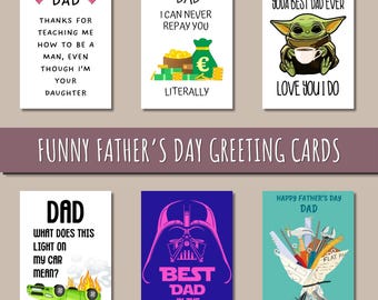 Tarjetas divertidas para el Día del Padre imprimibles, tarjetas de felicitación para papá en formato A5, descarga instantánea, regalo de última hora para el Día del Padre, juego de tarjetas imprimibles