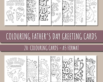 Biglietti da colorare per la Festa del Papà stampabili, attività di colorazione per bambini, regalo per la Festa del Papà, download immediato in formato A5, set di biglietti fai da te per papà