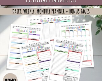 Paquete imprimible de planificador de vida para TDAH, kit de planificador diario, semanal y mensual, apto para personas neurodivergentes, descarga instantánea.