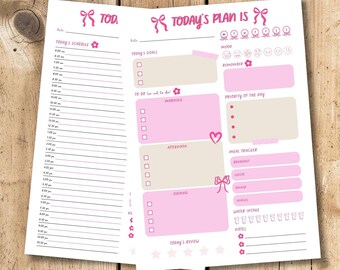 Agenda diaria digital rosa, horario por horas imprimible y diseño sencillo, planificador de productividad, descarga instantánea en PDF, formato A4.