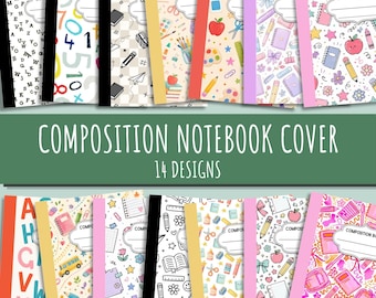 Portadas imprimibles para cuadernos de composición, portadas para libros de regreso a clases, útiles escolares, portadas para carpetas de profesores y estudiantes, descarga digital.
