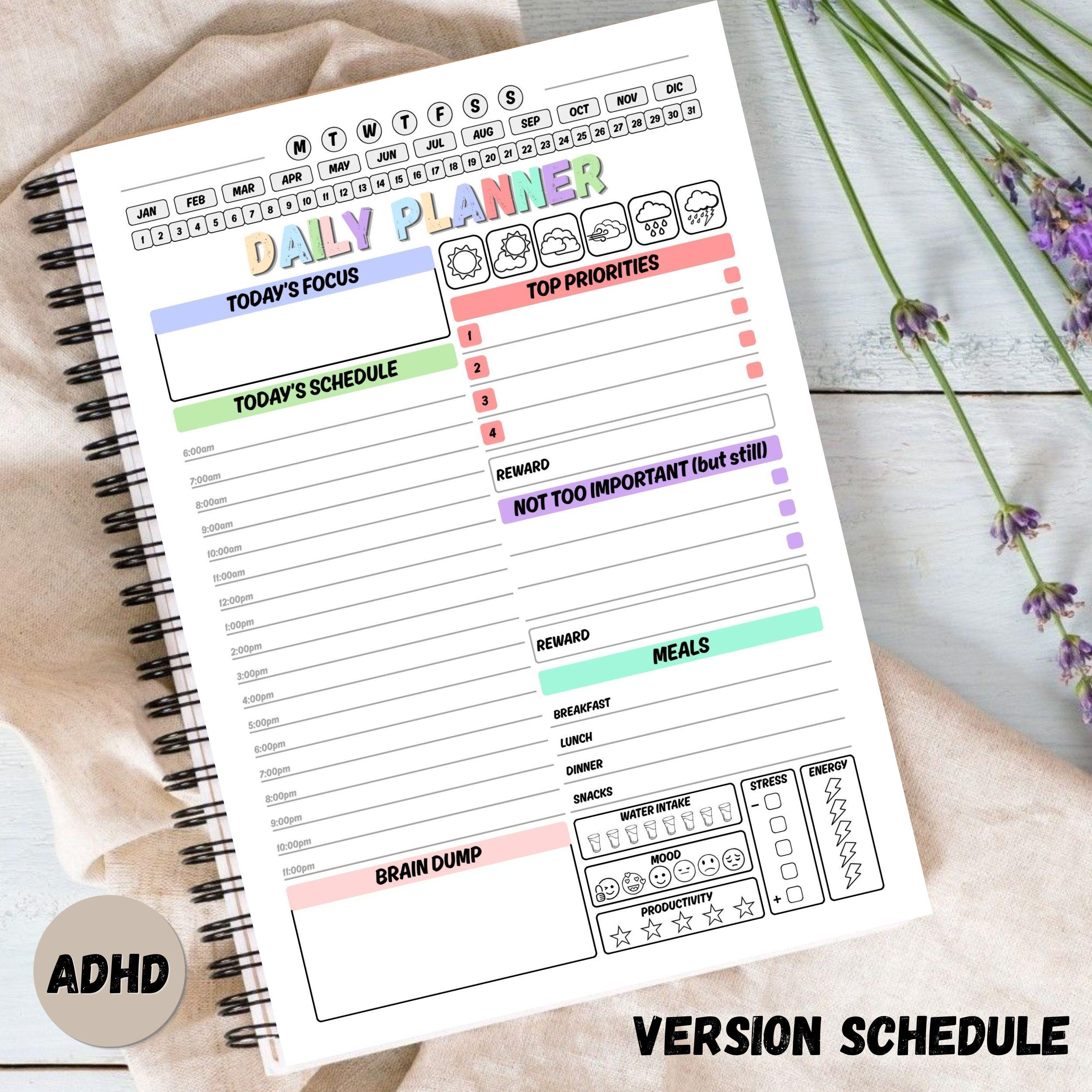 ADHD Daily Planner Printable, Hourly Schedule & Simple Layout ...