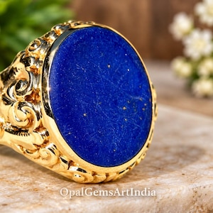 New Arrival From OpalGemsArtIndia Blue Gemstone Ring Lapis Lazuli Style Cabochon Ring 925 Sterling Silver  Statement Ring