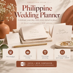 Filipino Wedding Planner Excel | 22 Sheets | Budget, Guests, Entourage & Wedding Checklist | Digital Download