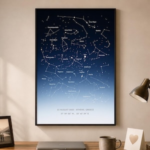 Mapa de Constelações Personalizado – Arte de Parede Personalizada do Céu Noturno (Download Digital)