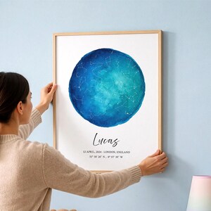 Custom Birthday Star Map , Personalized Watercolor Night Sky (Digital Download)