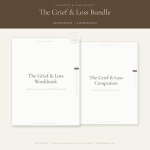 May include: A two-book bundle titled The Grief & Loss Bundle, featuring The Grief & Loss Workbook and The Grief & Loss Companion. The white covers display black text, including the publisher name Mapped & Abundant and Inner Atlas Studio.