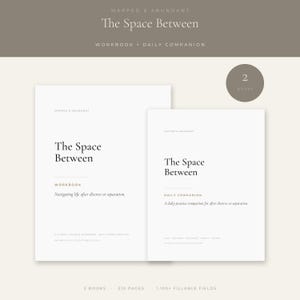 May include: Two white books titled The Space Between, one labelled Workbook and the other Daily Companion. The covers feature black text with the subtitle Navigating life after divorce or separation. A circular badge indicates 2 books total.