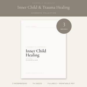 Peut inclure: Une collection numérique de trois cahiers d'exercices intitulée Inner Child & Trauma Healing. La couverture porte le texte Mapped & Abundant, A Reparenting Workbook, Inner Child Healing et The child did not vanish. Inclut 74 pages, PDF imprimable.
