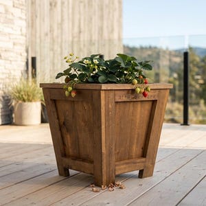 Outdoor Wood Planter, Cedar Flower Pot, Slatted Garden Box, Modern Farmhouse Decor, Large Patio Planter, Porch Decor