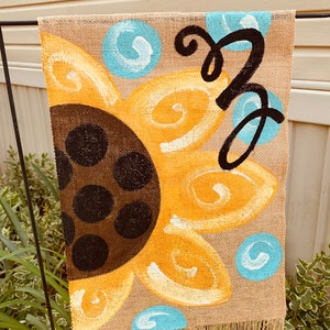 Flash SALE!!!Handpainted Burlap Garden Flag ....Sunflower & Polka Dots Discounted Flag