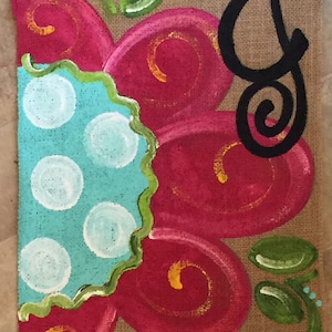 Flash SALE!!!!! Handpainted Burlap Garden Flag...Whimzical Flower with Initial