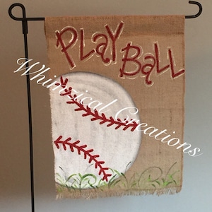 SALE!!! Handpainted burlap garden flag ...Baseball