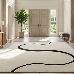 Alfombra minimalista personalizada con líneas onduladas | Alfombra moderna abstracta de lana con mechones ondulados | Decoración escandinava Japandi de mediados de siglo | Varios colores