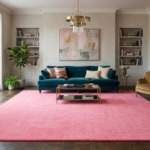 Oversized Solid Pink Area Rug | Plush Bright Hot Pink Carpet for Living Room | Barbiecore Maximalist Decor | Large Soft Rectangular Rug