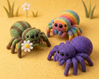 Needle Felt Spider, Wool Felt Figurine, Rainbow Purple Green Insect Toy, Collectible Reptile Sculpture, gift for friend