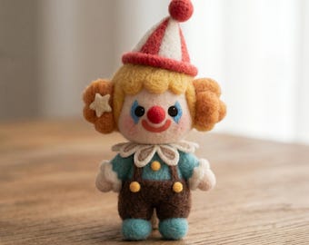 Needle Felted Clown Plushie, Handmade Jester Doll, Handmade Wool Desk Decor, Cute Felt Gift, gift for kids