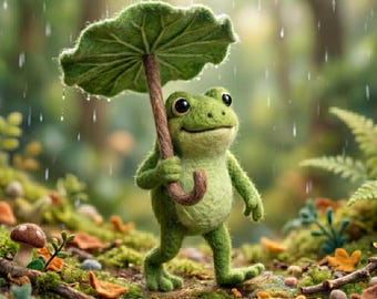 Frosch Duo aus Wollfilz: Lotusblatt & Lesefrosch Figur – gemütlicher Anhänger