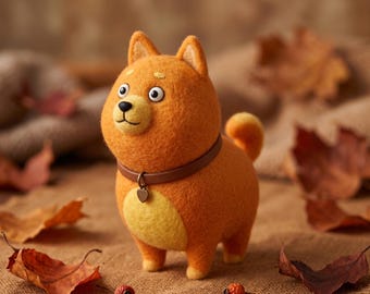 Handmade Needle Felted Silly and Dog Figurines – Wool Animal Desk Decor, Kawaii Pet Sculpture Gift, Felt Ornament,gift for kids