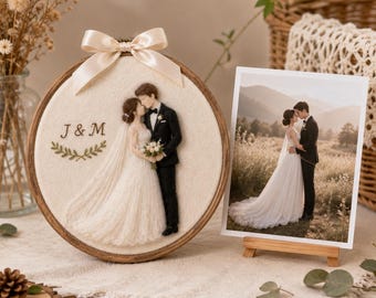 Personalized Wedding Portrait, Custom Couple Wool Felt Embroidery Hoop, Wedding Keepsake