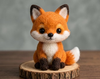 Handcrafted Needle Felted Fox Figurine – Cozy Miniature Curious Fox Soft Warm Whimsical Artisan Cute Desk Gift