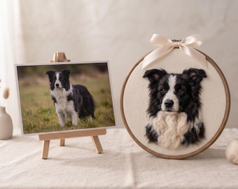 Custom Needle Felted Pet Portrait Hoop Art From Photo, Handmade Wool Pet Wall Decor, Pet Loss Memorial Keepsake Gift