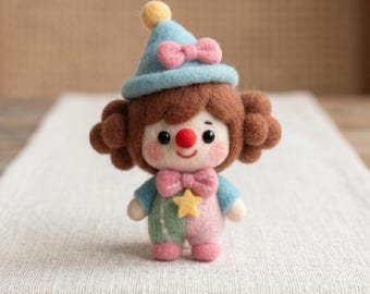 Needle Felted Clown Plushie, Handmade Jester Doll, Handmade Wool Desk Decor, Cute Felt Gift, gift for kids