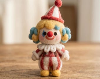 Needle Felted Clown Plushie, Handmade Jester Doll, Handmade Wool Desk Decor, Cute Felt Gift, gift for kids