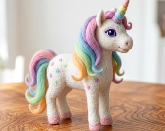 Felt Wool Rainbow Unicorn Doll, Felt Ornament, Unique Needle Felted Animal Statue, Children's Day Gift, Cute Home Decoration Hanging