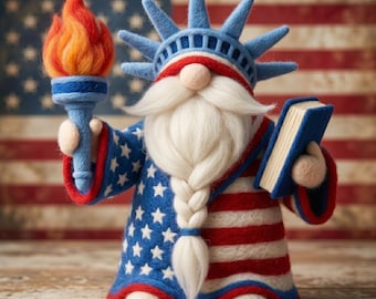 Patriotic Gnome 4th of July Decor, Handmade Needle Felted Uncle Sam Gnome, American Flag Mini Gnome Gift, Independence Day Tiered Tray Decor