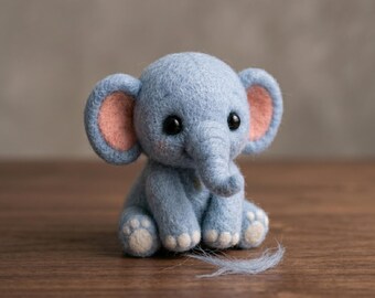 Handmade Needle Felted Elephant Figurine – Miniature Wool Safari Animal, Whimsical Desk Decor, Cute Gift for Elephant Lovers