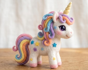 Felt Wool Rainbow Unicorn Doll, Felt Ornament, Unique Needle Felted Animal Statue, Children's Day Gift, Cute Home Decoration Hanging