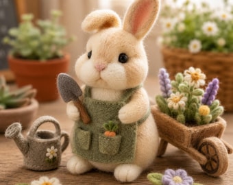 Handmade Needle Felted Bunny, Cute Rabbit Figurine, Woodland Animal Decor, Storybook Bunny Gift, Waldorf Inspired Nursery Decor