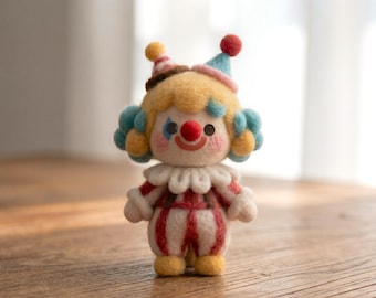 Needle Felted Clown Plushie, Handmade Jester Doll, Handmade Wool Desk Decor, Cute Felt Gift, gift for kids